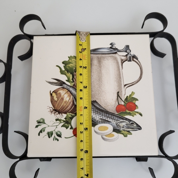 Vintage Wrought Iron and Ceramic Tile Trivet Fish and Eggs - Picture 10 of 16